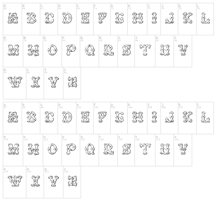 Grolier Beveled font map